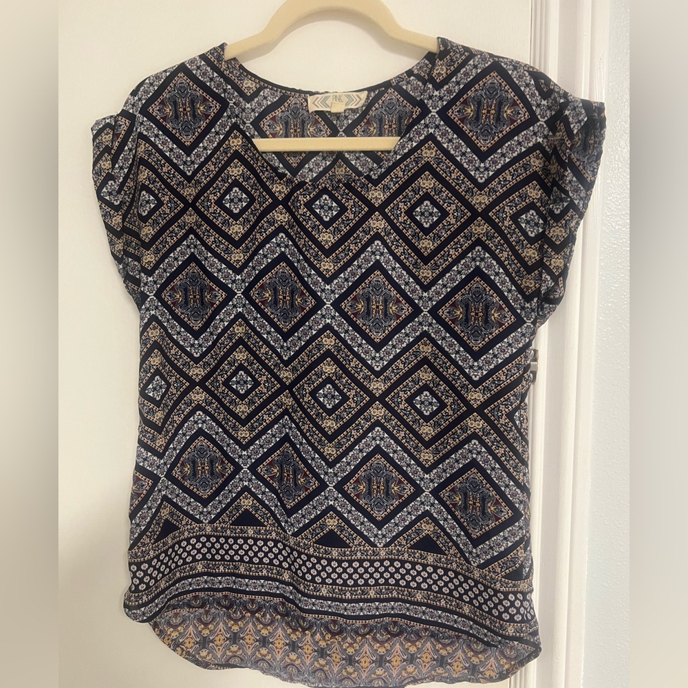 Pink Rose Navy and Gold Geometric Blouse